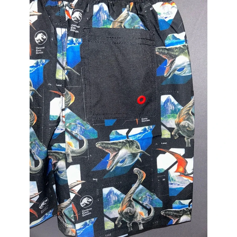 Jurassic World Rebirth Boys‎ Swim Trunks Black Dinosaur UV50 Board Shorts Sz 6/7
